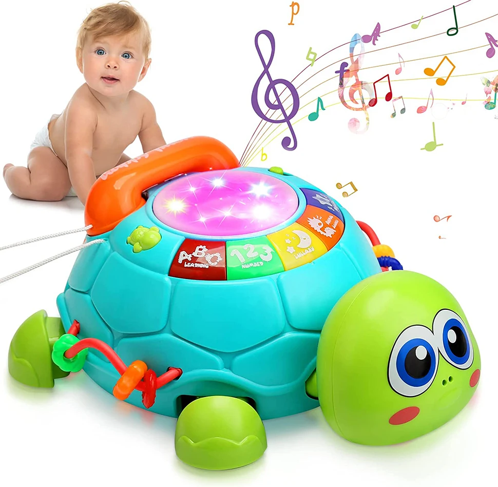 Cartoon Musical Turtle Baby  Toys Battery Operated Infant Light up Music Toy Tummy Time Development Crawling Toy
