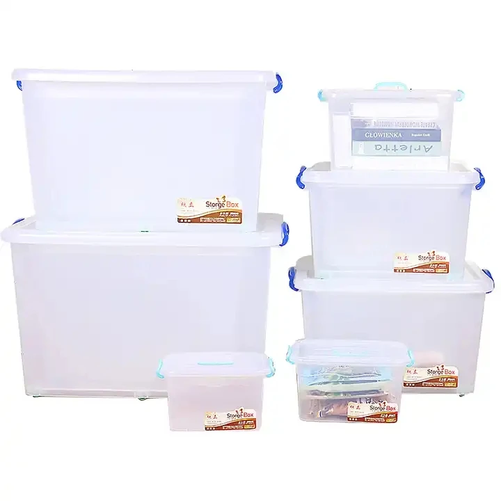 Wholesale Price 65L Multifunctional Transparent Clear Plastic Stackable Big Storage Boxes with Wheels