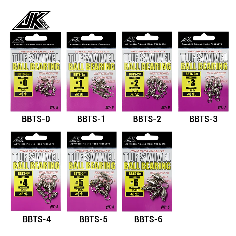 JK BBTS 304 Stainless Steel Material Swivels Solid Double Welded Rings Terminal Tackle Ball Bearing Swivel Fishing Accessories
