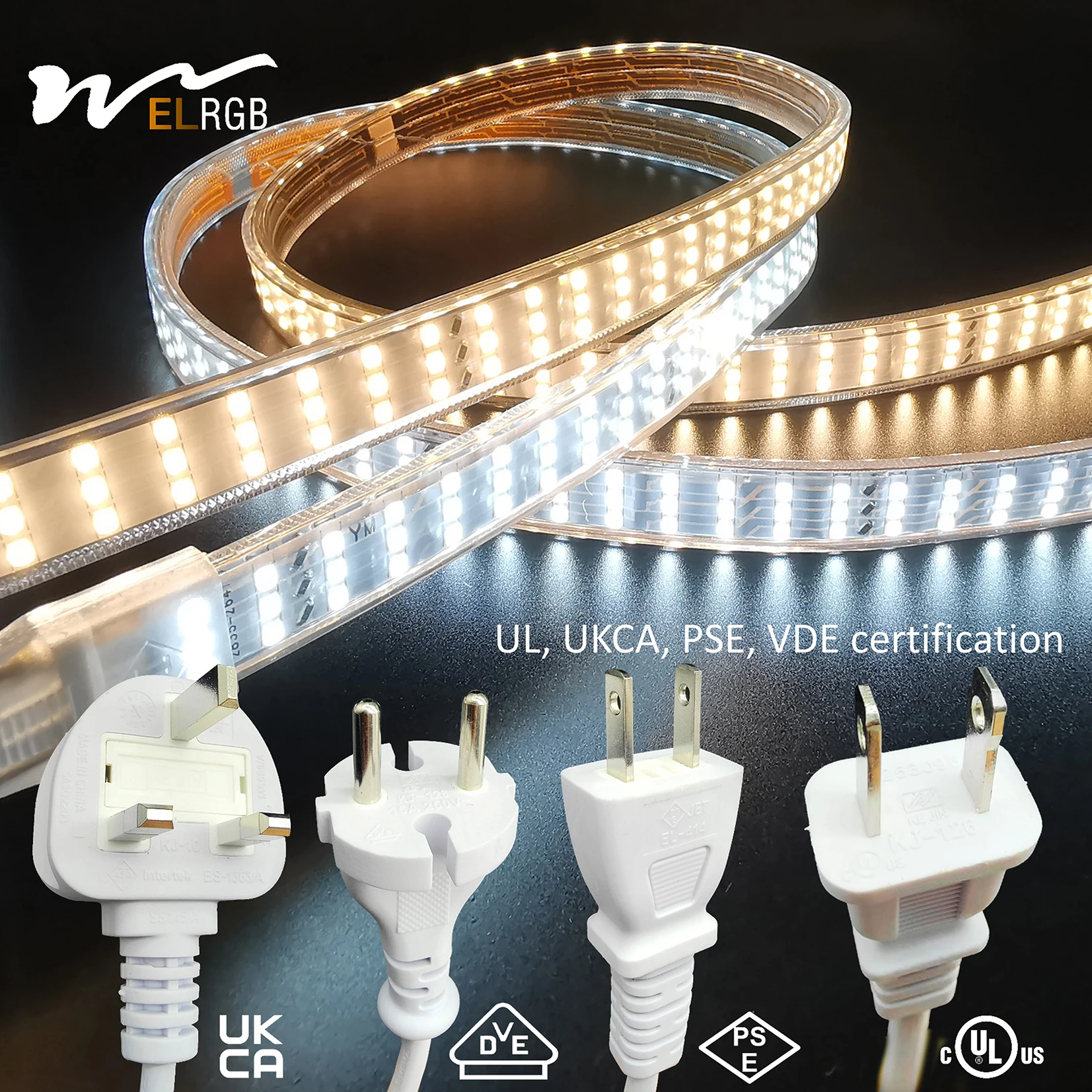 UL UK PSE VDE сертифицированная 110 В/220 В Светодиодная лента 3-рядная 264/276 светодиодов/м ПВХ Декоративная наружная Водонепроницаемая световая
