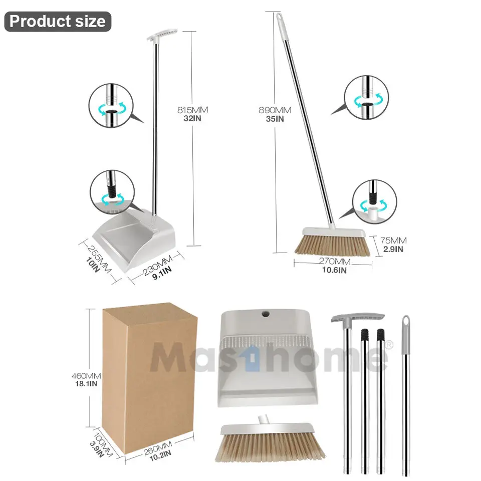 Masthome Professional Supplier Home Office Kitchen Pet Bristle Broom Fiber Ceiling Broom And Dustpan Set