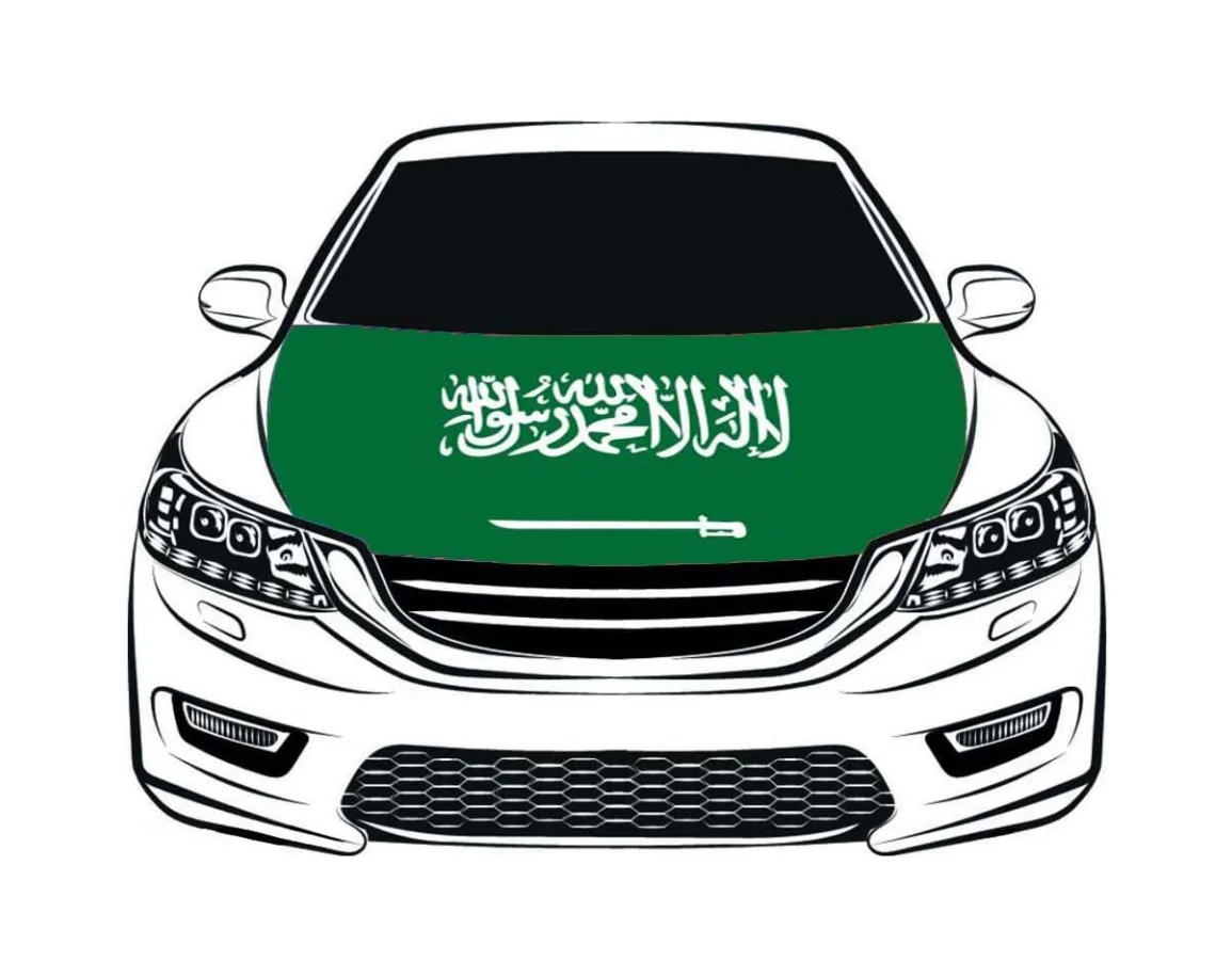 Kingdom of Saudi Arabia Flag Car Hood Cover polyester Engine Flag Elastic Fabrics Car Bonnet Banner
