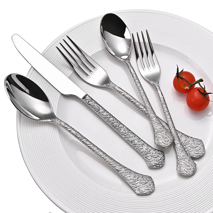 Premium 18/10 Stainless Steel Vintage Cutlery Baroque Antique Style Hammered Silverware Set for Restaurant Hotel
