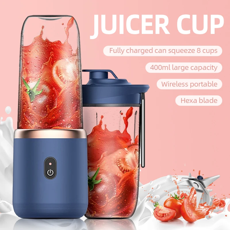 Rechargeable Mixer Portable Fruit Automatic USB Blender Ice Crush Cup 6 Blades Mini Electric Juicer Cup