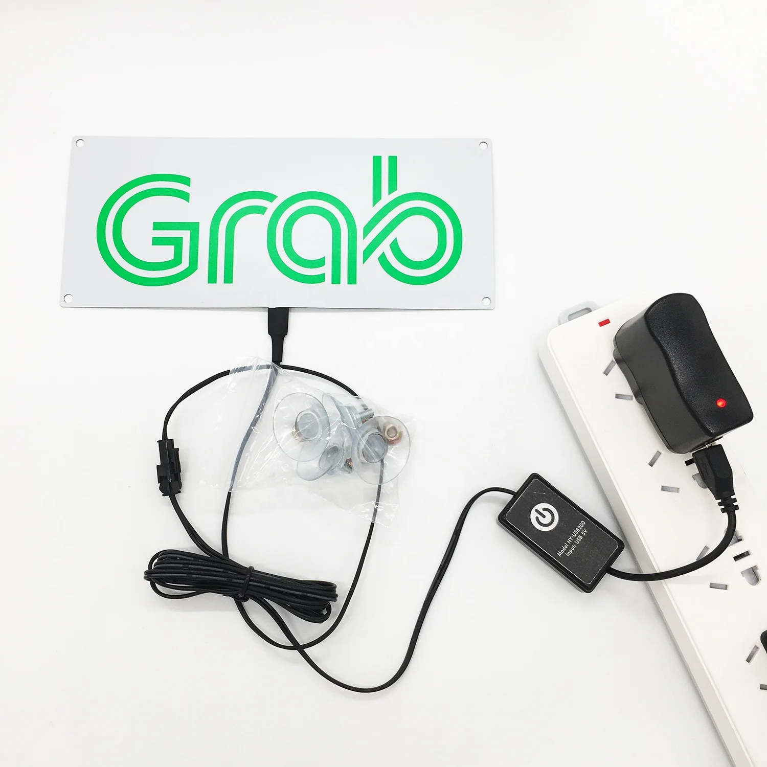 Grab Sign Glow LED Light Logo Decal Stickers with 4  Suction Cup removable for Rideshare