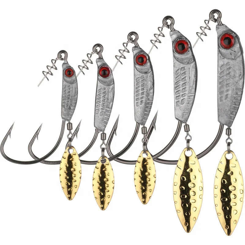 3pcs 3D Eyes Jig Head Fishing Hooks with blade Fish Like jig hooks with spinner