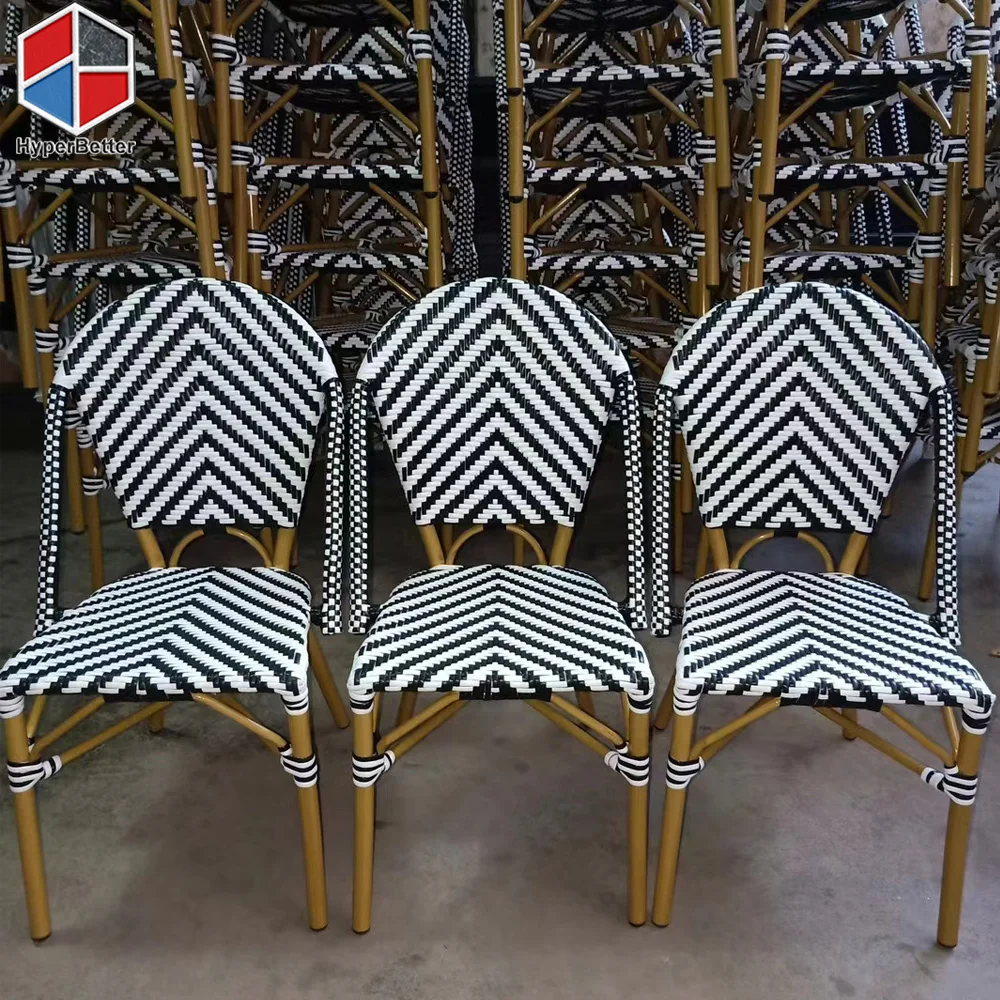 Black and white artificial rattan chair for cafe shop and bistro furniture