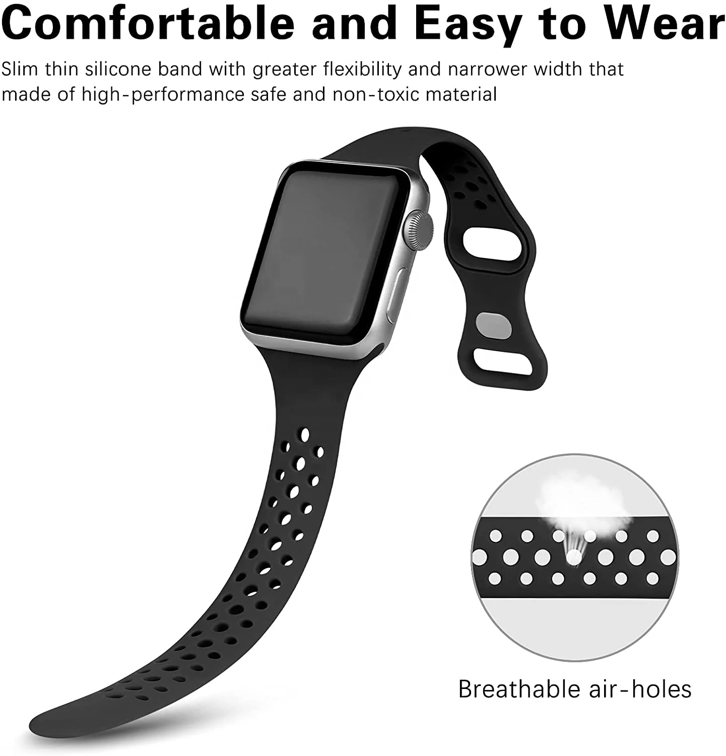 Ремешок спортивный из дышащего силикона для Apple Watch Band 44 мм 40 тонкий Тонкий Узкий браслет iWatch SE Series 6 5 4 42