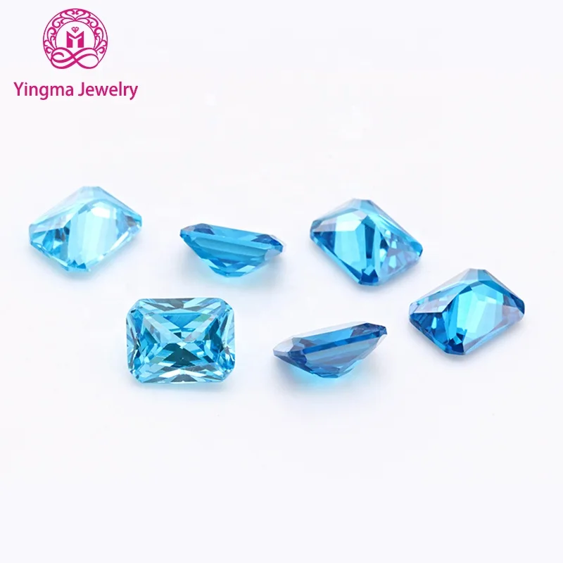 Most popular artificial loose cz aqua blue special color 4*6 mm to 10*12 mm rectangle octagon cut gems stones cubic zirconia