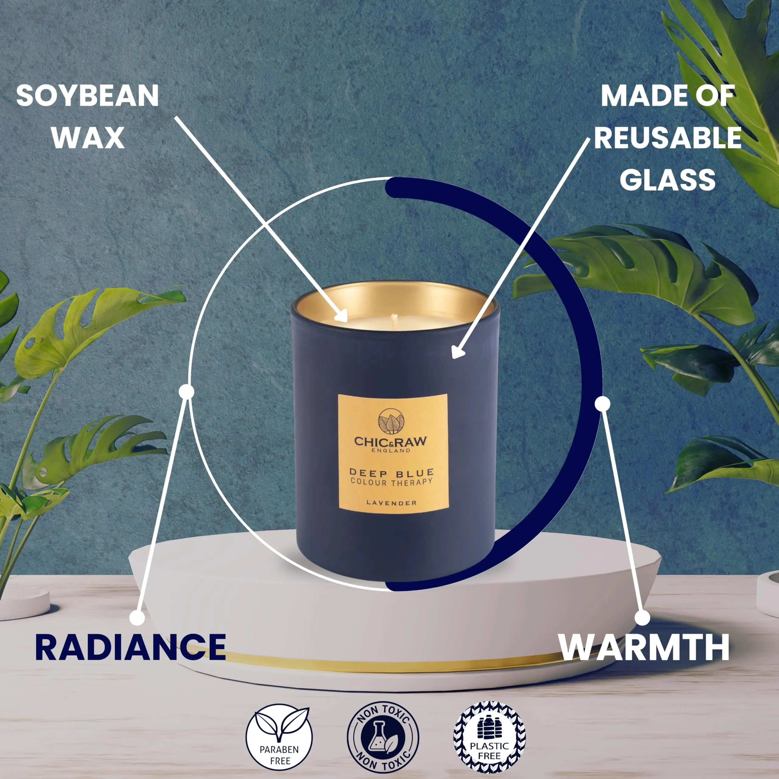 Wanhua Deep Blue Color Therapy Scented Candles Lavender Aromatherapy Relaxing Candles for Stress Relief