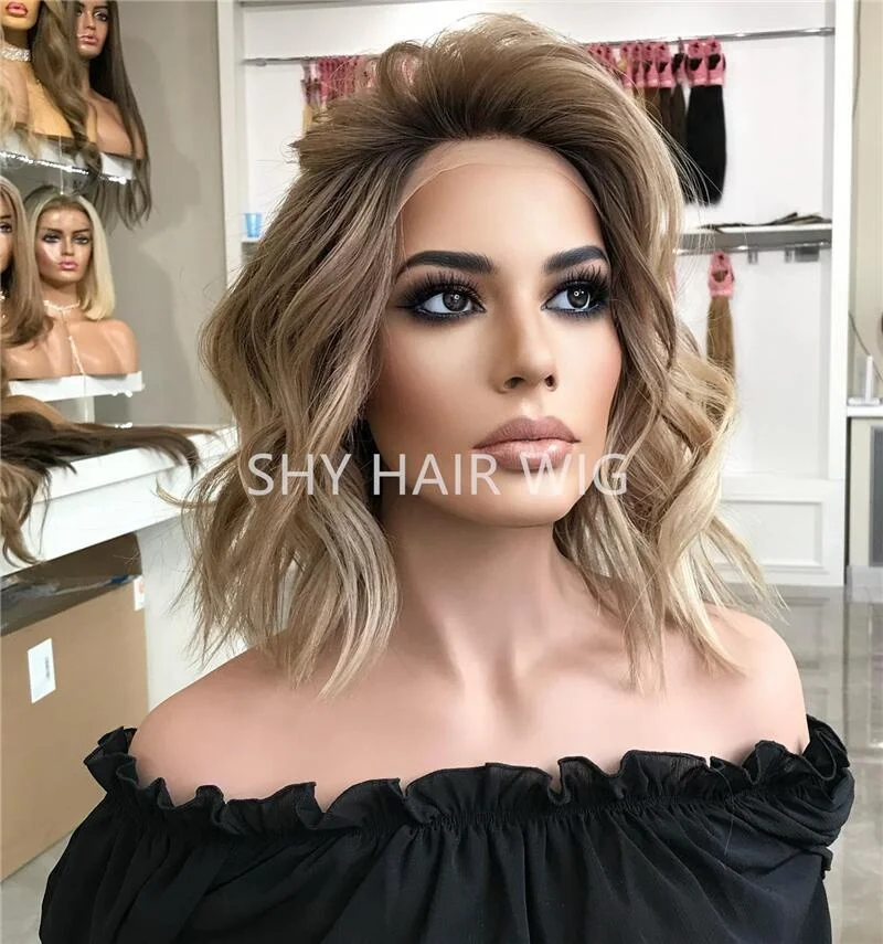 Luxury Design Natural Hairline 10 Inch Glueless Bob Blonde Wig With Brown Roots Raw Virgin Durable Hair Pelucas