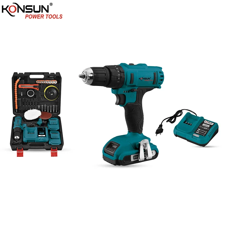 KONSUN Lithium Battery Electric Drill 21V Cordless Drill with 2 0AH drill set Rechargeable Electric Screwdriver Kits