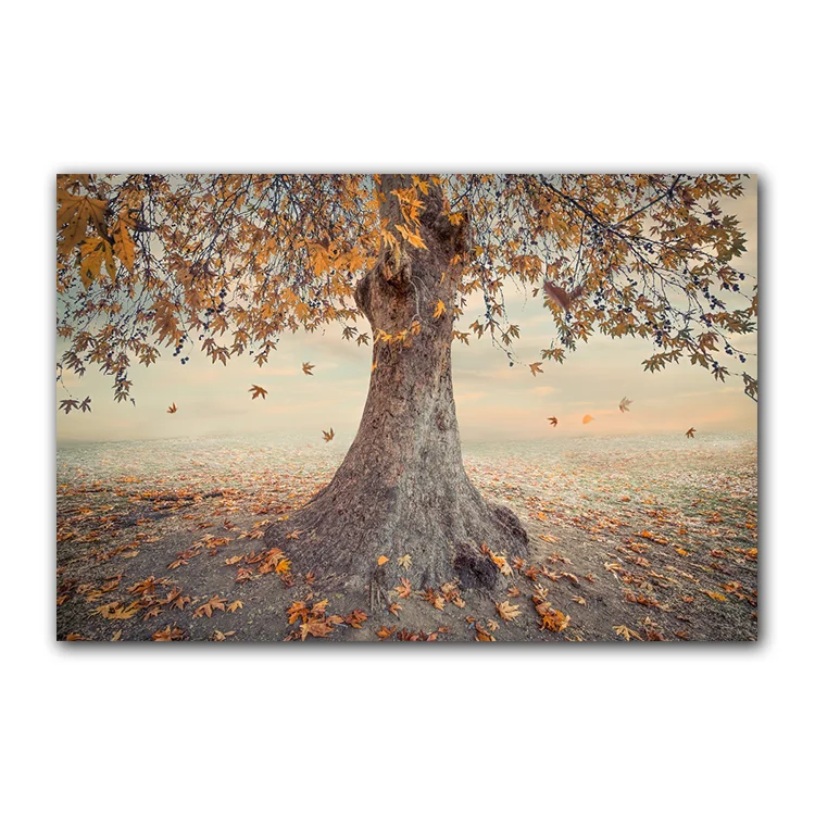 Factory Directly Sales Orange Maple Tree Printed Canvas Painting Wall Art Autumn Fall Scenic Nature For Home Wall Decoration