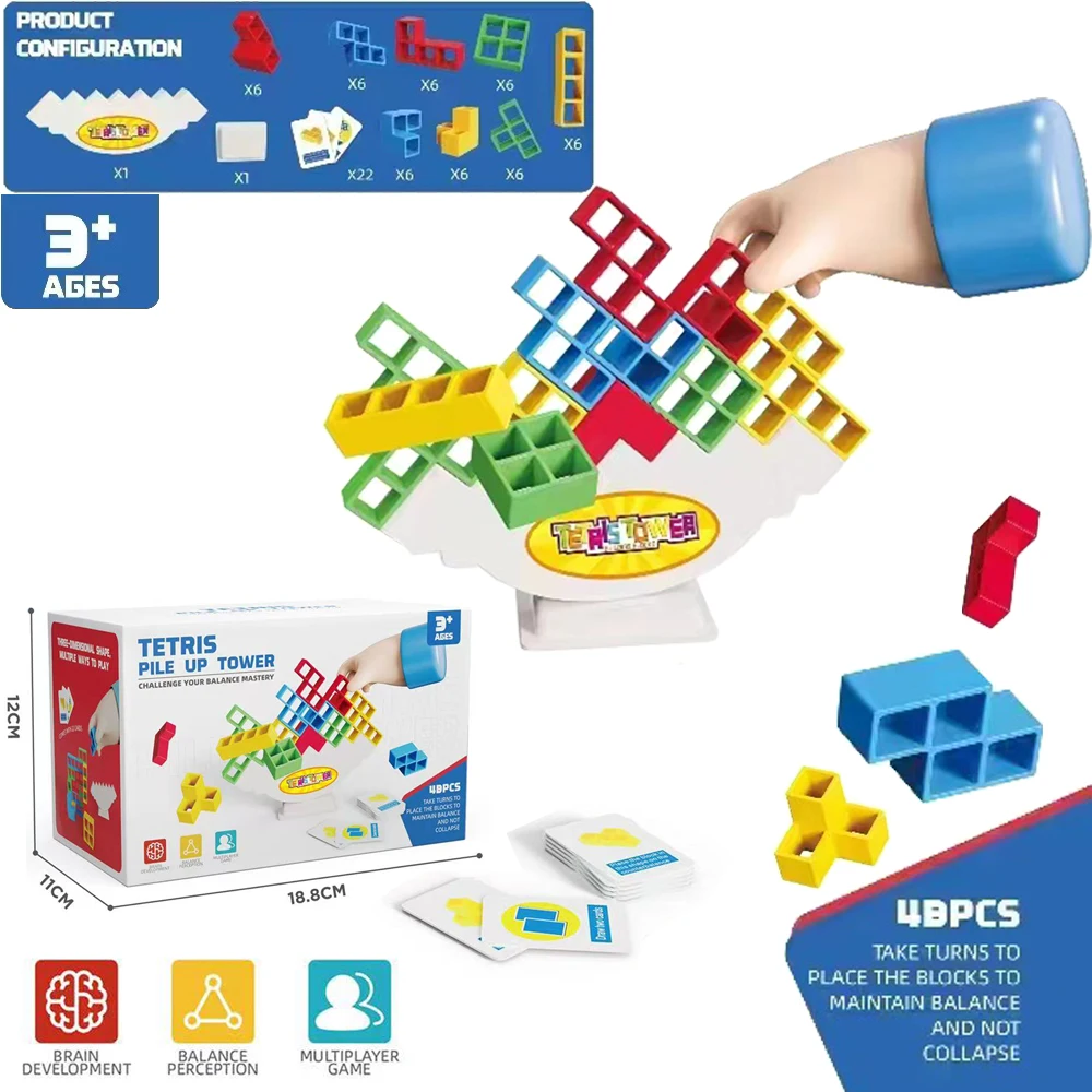 New products 2024 48 Pcs Educational Balance Tower Puzzle Board Game Building insert Block 3d puzzle block DIY Assembly Toys