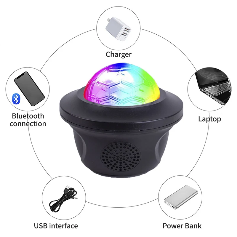 Colorful Starry Sky Projector Nightlight Projection Lamp Gifts Night Light Romantic Tooth USB Music Player Star Child Blue LED