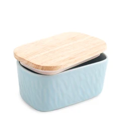 Butter Keeper Rectangle Ceramic Butter Dish With Wooden Lid  porcelain butter container