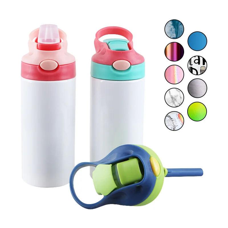12oz blank sublimation kids water bottle PBA free thermos Sippy Cups straight Flip Top Tumbler With leak proof lid