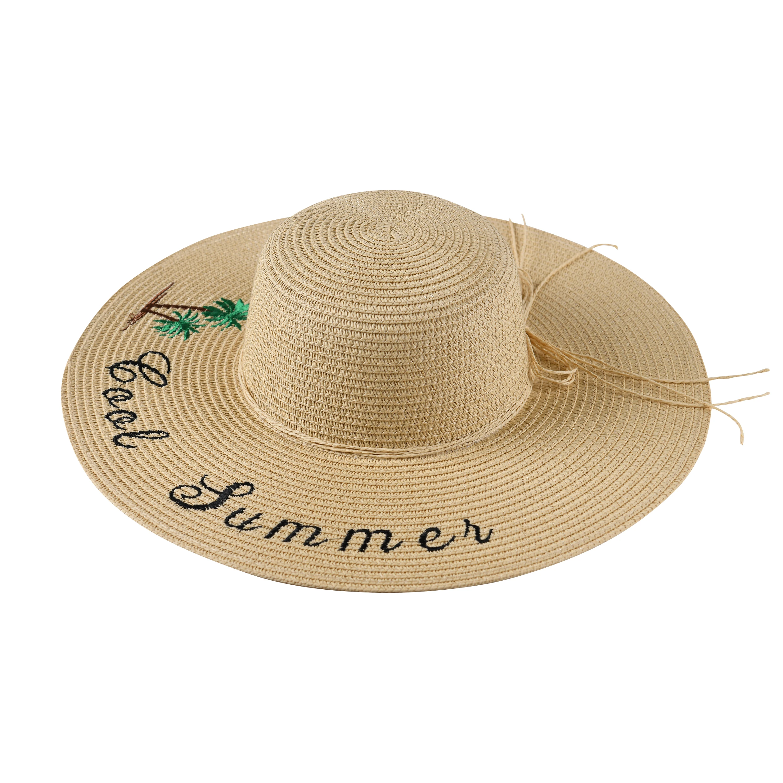 custom Summer Wide Brim Foldable Beach Sun Straw visor Hat Women Sombrero outdoor embroidery wholemale men visor