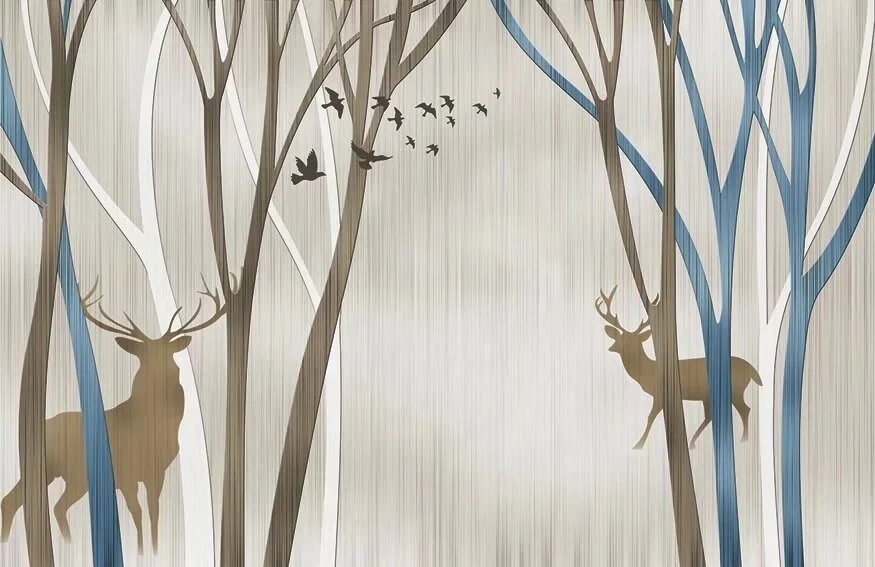 chrismas theme dark grey snow elk forest tree design print big size custom up to 3*5m & 3.2*10m/piece high-end fabric wallpaper