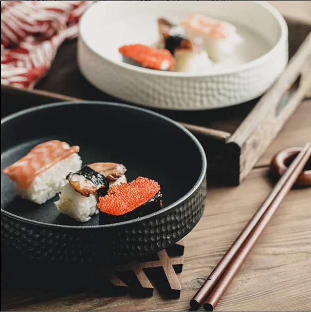 PA12 Ceramic Sushi Plate Deep Dish Salad Bowl Plate for Restaurant