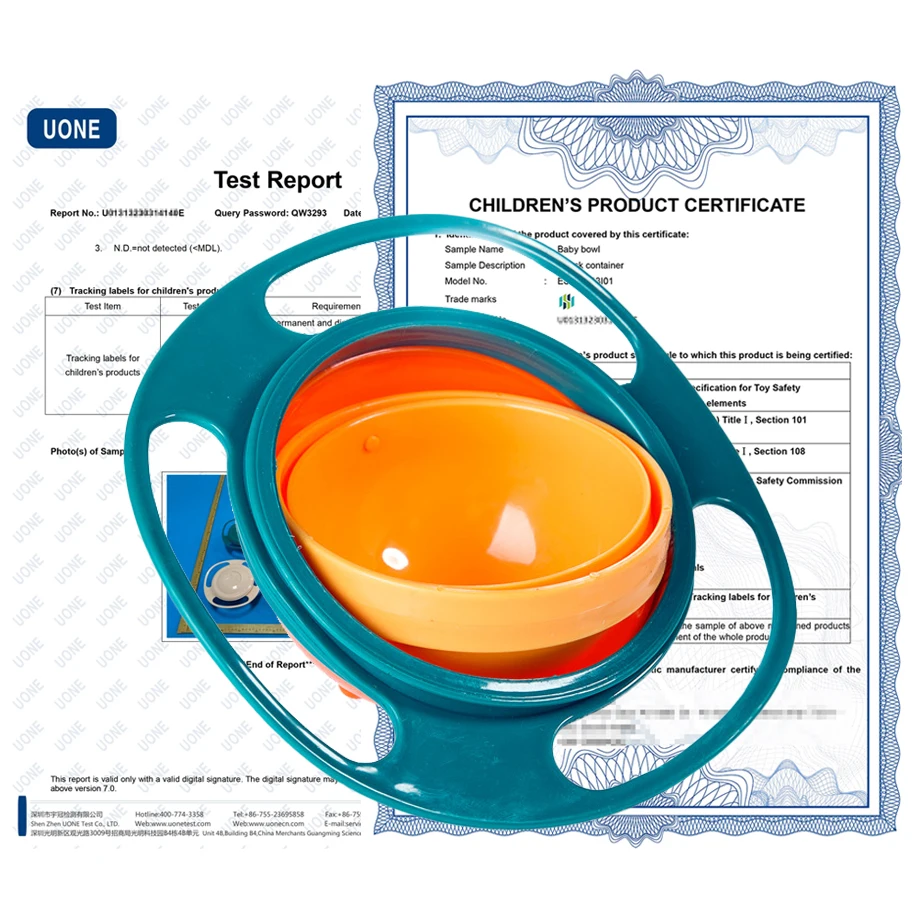 CPC Certificate 360 Degree Rotation Spill Resistant Rotary Balance Food Feeding Kids Magic Gyro Bowl With Lid For Baby Kids