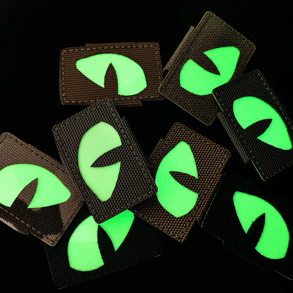 Embroidered cat eye tactical patches Reflective Velcro patches glow in dark patch