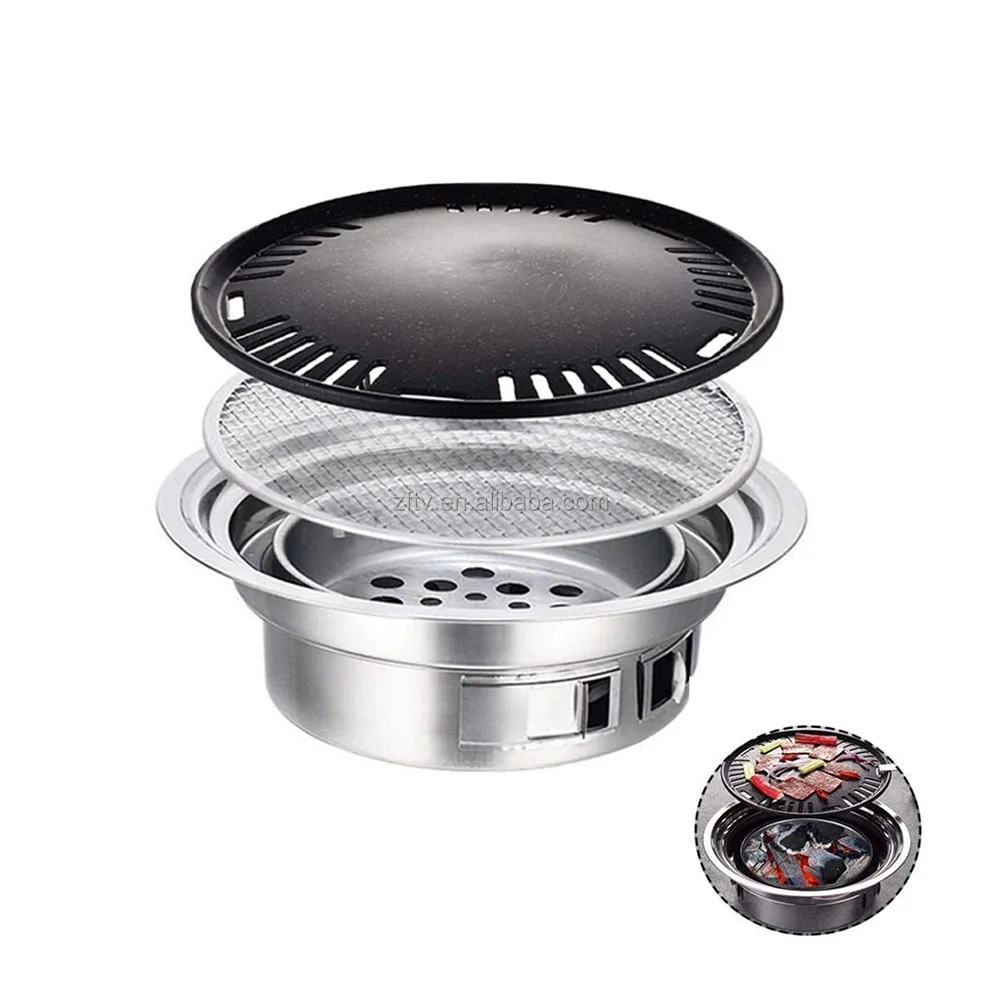 Long Service Life Restaurant Smokeless Round Barbecue Tool Stainless Steel Korean BBQ Grill (large size)