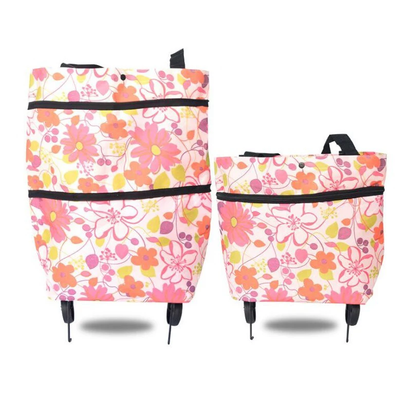 Supermarket Large Capacity Foldable Shopping Trolley Bags Carts Print Aluminium Folding Shopping Cart Hand Trolley Two Wheels