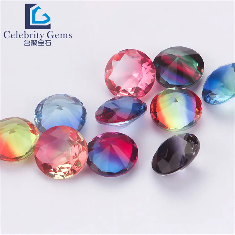 Synthetic gems wholesale factory direct sales gradient glass round synthetic tourmaline loose stone