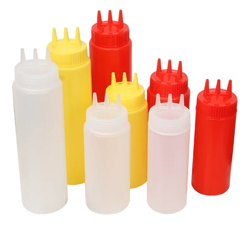 Three Tips 12oz 16oz 24oz 36oz Chili Sauce Bottle PE PP Plastic Squeeze Sauce Dispenser Bottle