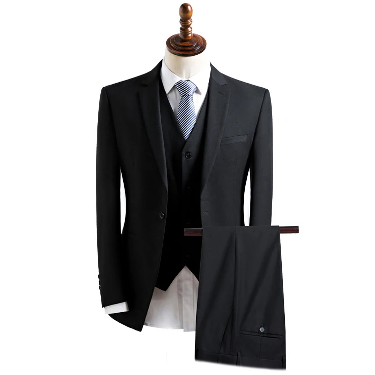 OEM High Quality single breasted 3 Pieces Black Wedding Mens Suits