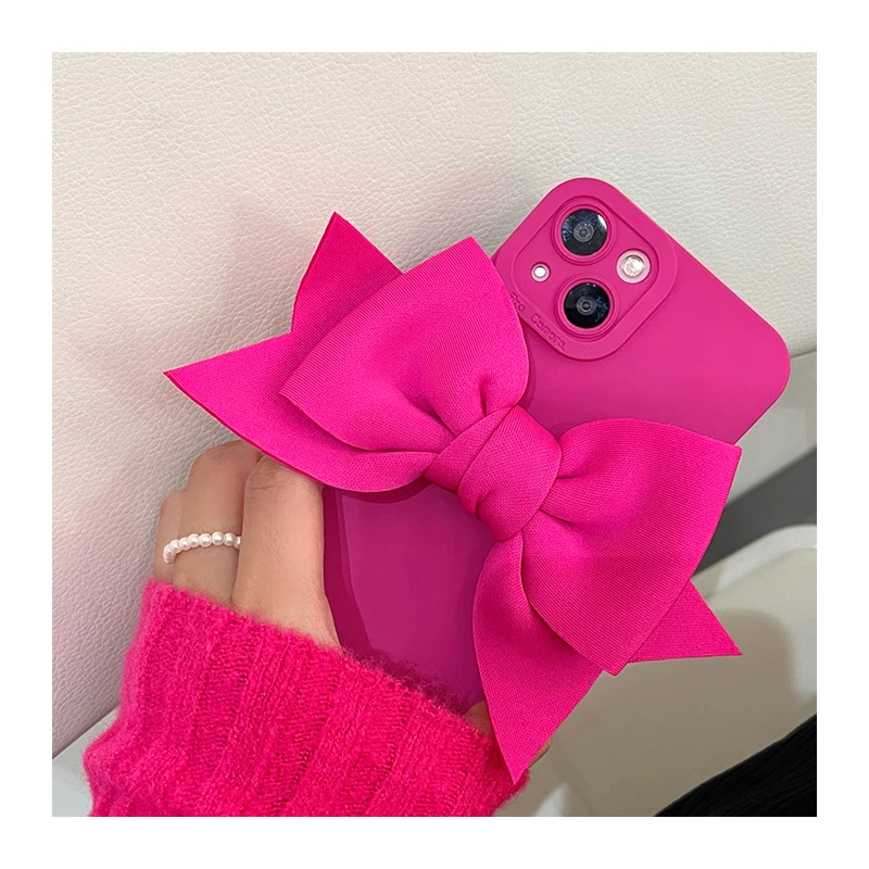 Fluorescence Matte 3D Cute Bowknot Soft Silicone Phone Cases For iPhone 14 13 Pro Max 12 11 XR 7 8 Plus Camera Protective Cover