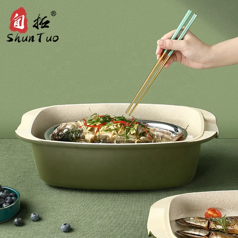 
Spruce green cookware set manufacturers wholesale ceramic cooking pot pcs aluminum steamer pot cookware 