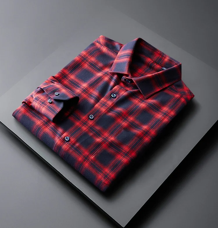 Wholesale Factory Custom Logo Embroidery Cotton Men Casual Oversize Button Down Kemeja Flannel Shirts Plaid Long Sleeve Shirt