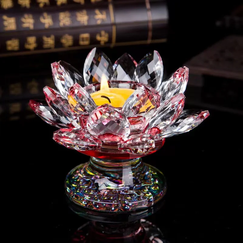 Lotus Flower Candle Holders Decorative Glass Candlestick Crystal Candle Holder Sticks Jars For Wedding Candelabra Centerpiece