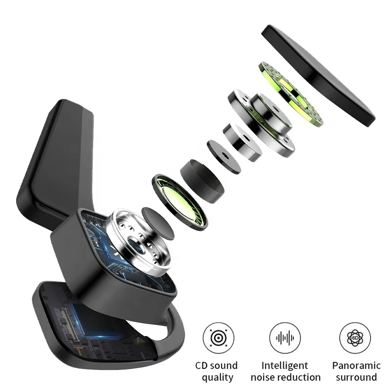  Легкая водонепроницаемая шумоподавляющая микрофон HD стерео Bluetooth беспроводная гарнитура с открытым ухом и костной