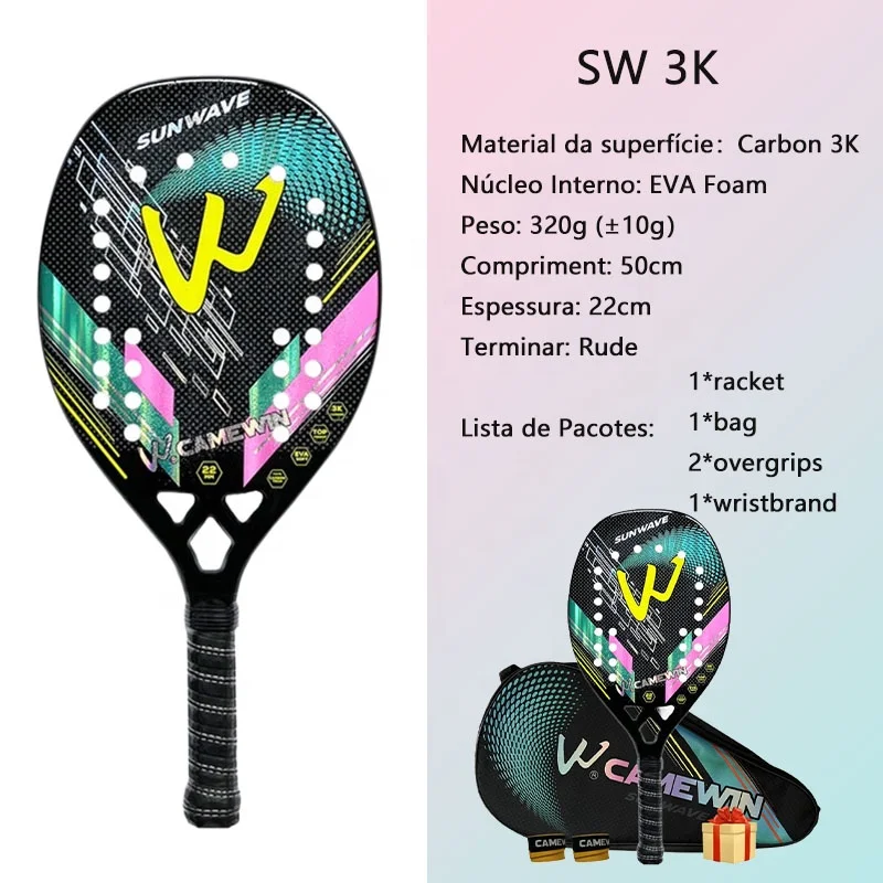 OEM Camewin 3k пляжная Теннисная ракетка высокого качества из углеродного волокна с защитной сумкой горячая Распродажа средств