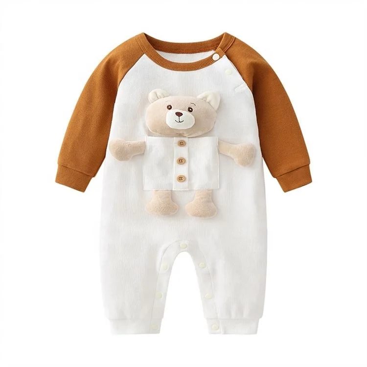 2022 Unisex Comfy Long Sleeve Cute Bear Infant Toddler Child Clothes 3 To 24 Months Baby Boys Girls Winter Romper