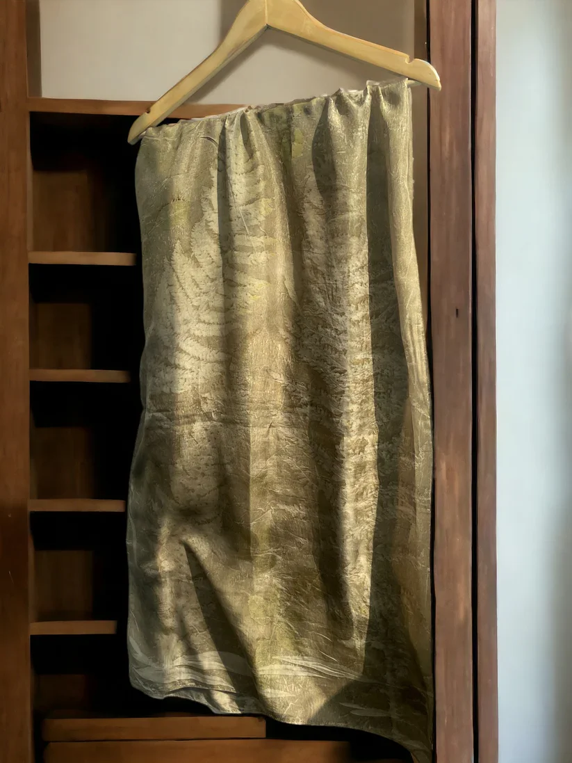 New Arrival Premium Eco Printed Ferns & Rose Pure Silk Scarf with Unique Leaf Patterns Sustainable Casual Wear for Women