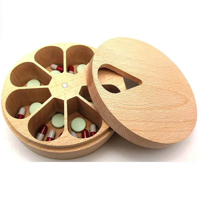 7days Nature Bamboo Daily Vitamin Organizer Weekly Pill Storage Cases Wooden Pill Box tablet organizer
