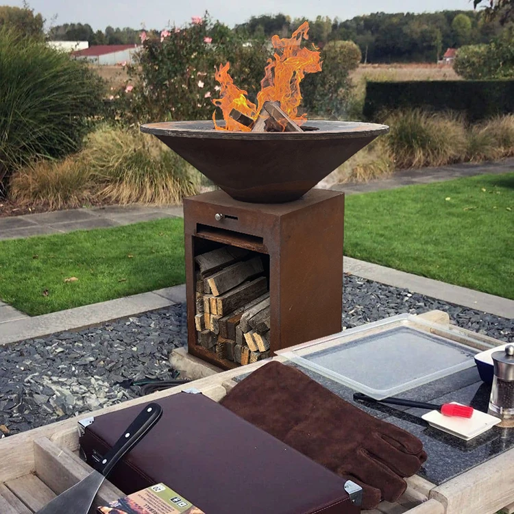 Corten Steel Grills BBQ Heavy Duty Rusty Steel Bbq Balcony Fire Pit BBQ Grill Outdoor Charcoal