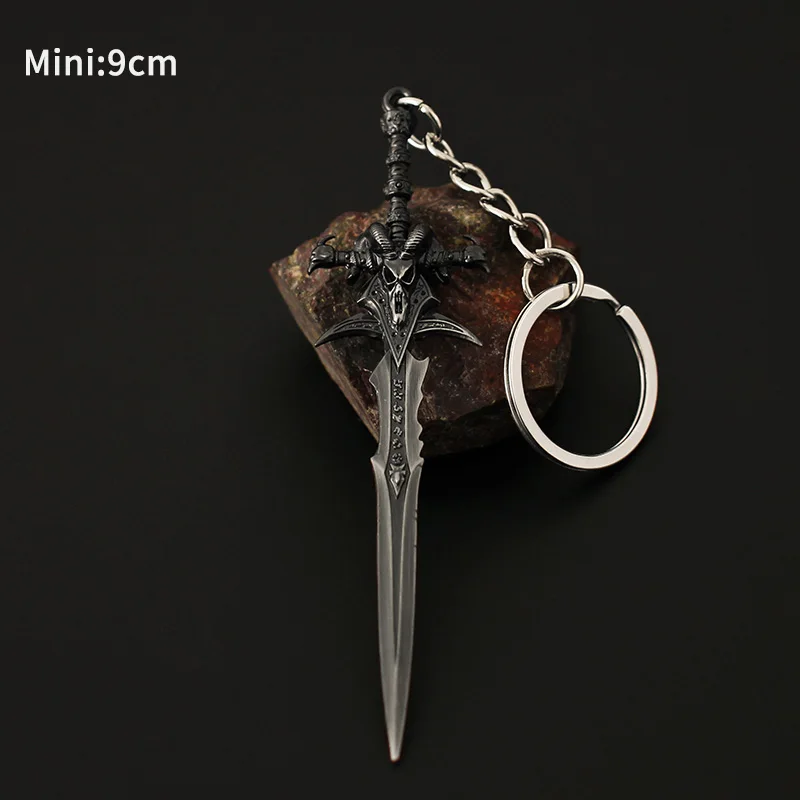 2025 keychains best sales!! Lich King Alsace Frostmourne sword Knife Ax Toy Weapons 9 cm Metal valentines day alloy keychain