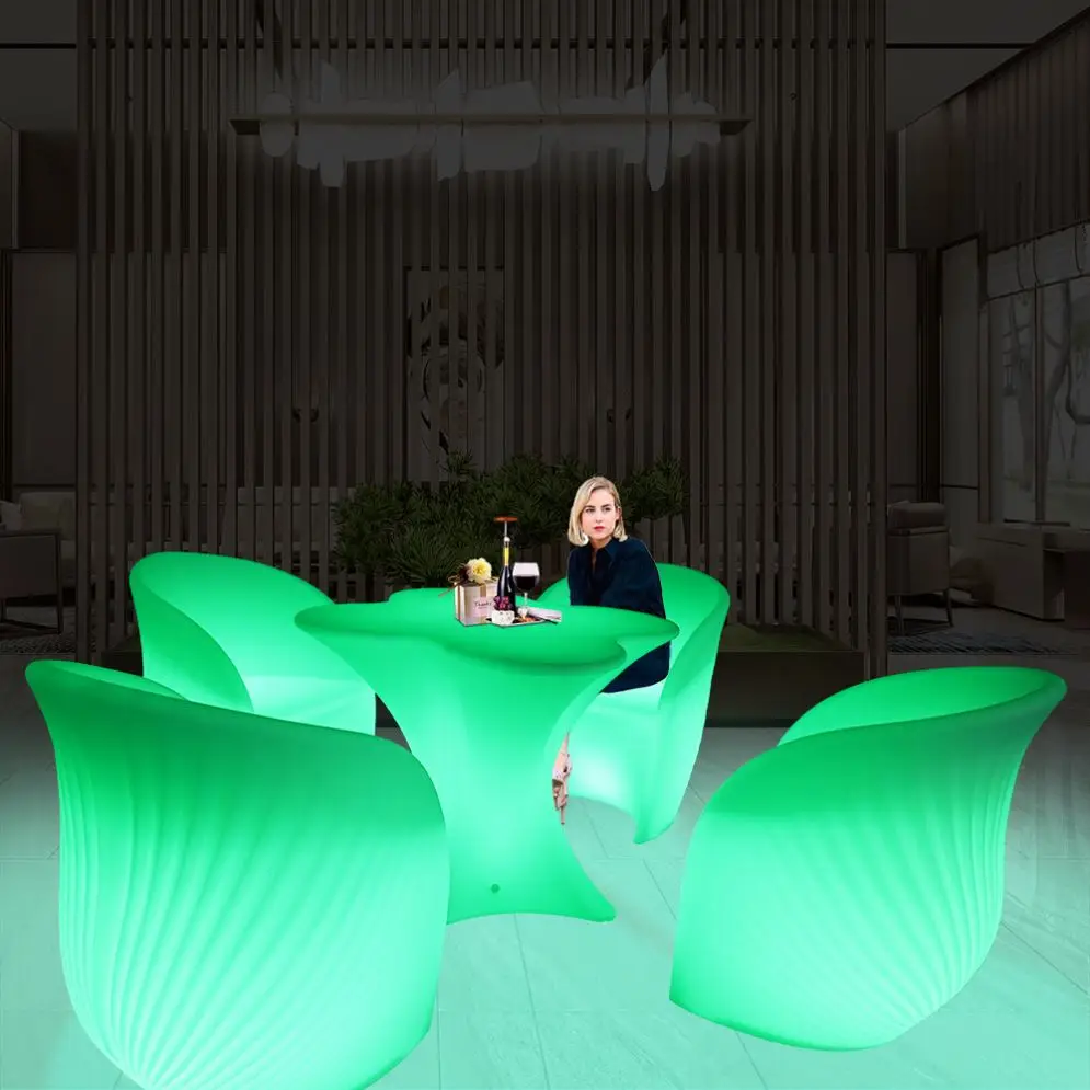 Remote Controlled LED Illuminated Plastic Patio Swing Chair Bar Table for Outdoor Events and Furniture