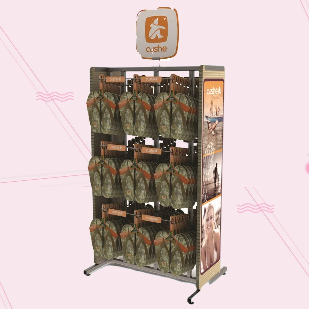 Customized Retail Slipper Store Racks Furniture Wooden Shoe Store Wall Display Shelves for Sandals Shops