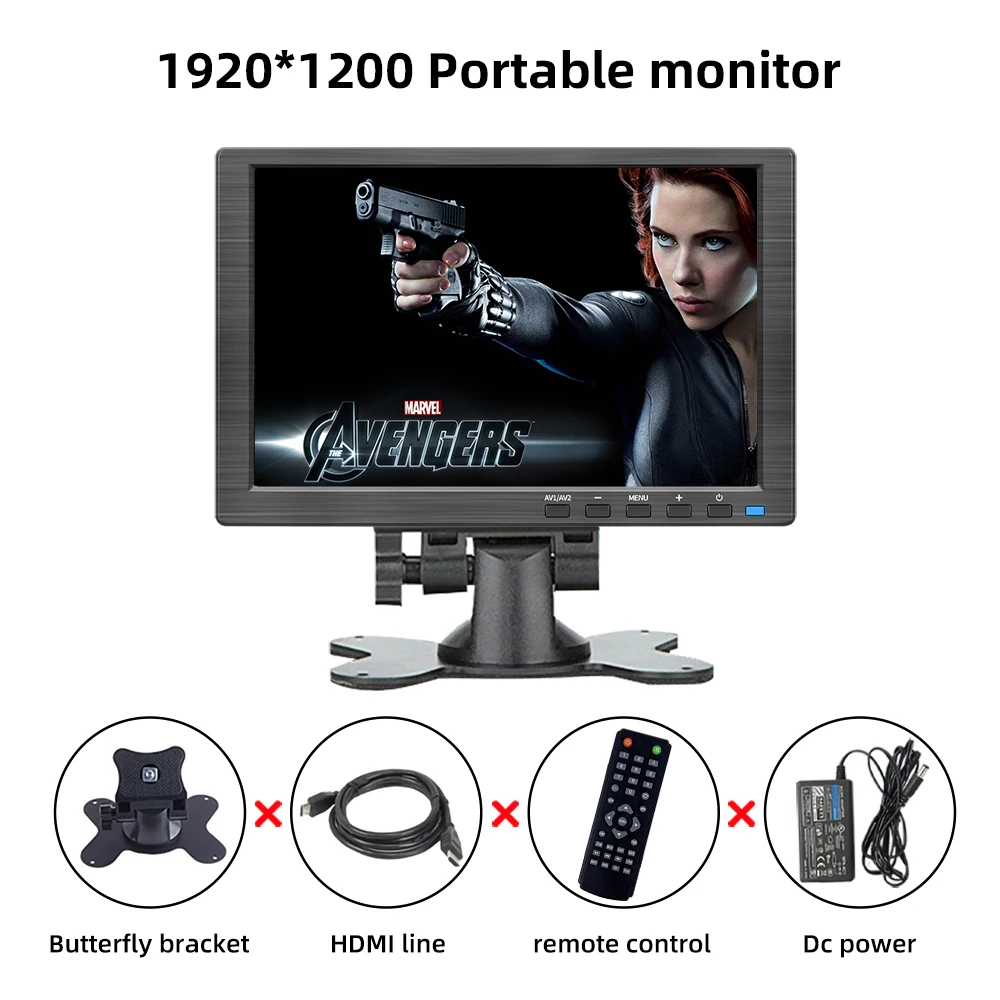 10.1 inch 1920*1200 Portable PC Monitor with VGA HD-MI BNC USB for PS4 xbox Series Raspberry CCTV lcd monitors