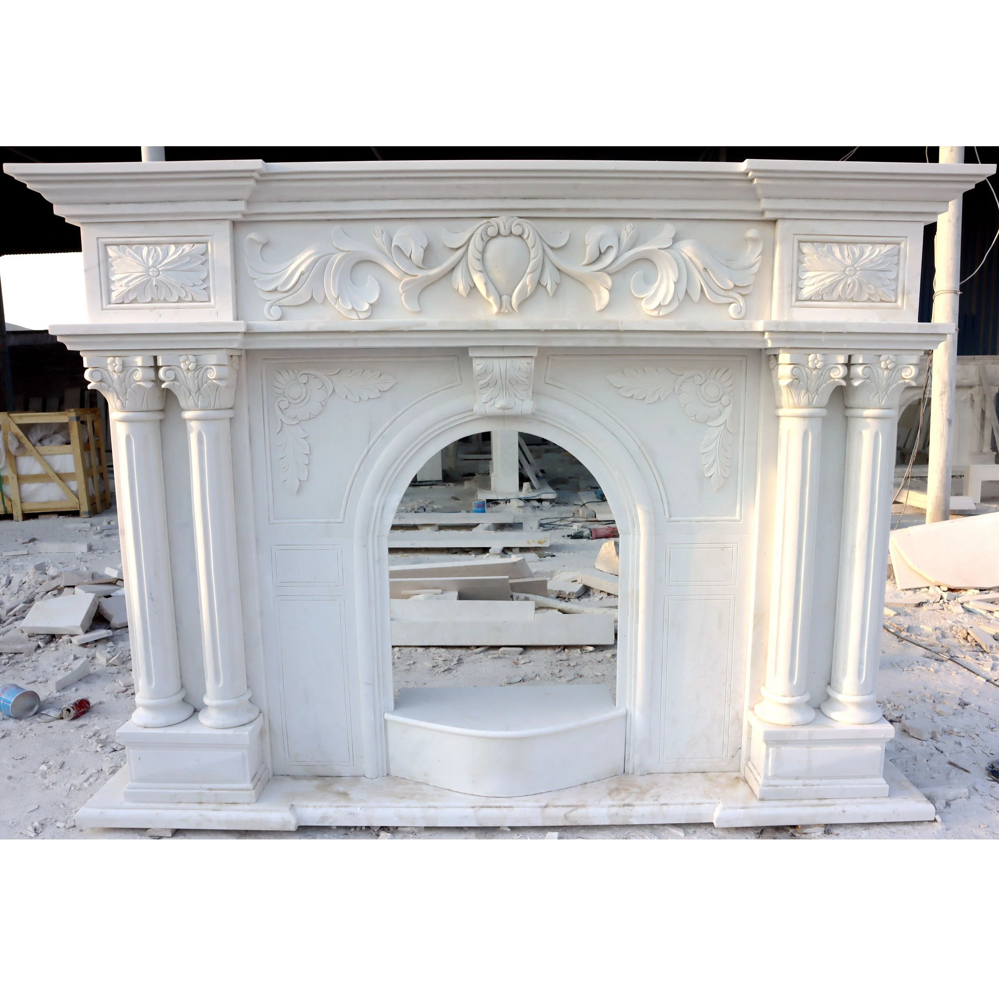 Hot Natural Marble Fireplace Surround Hand-made carved Mantelpiece