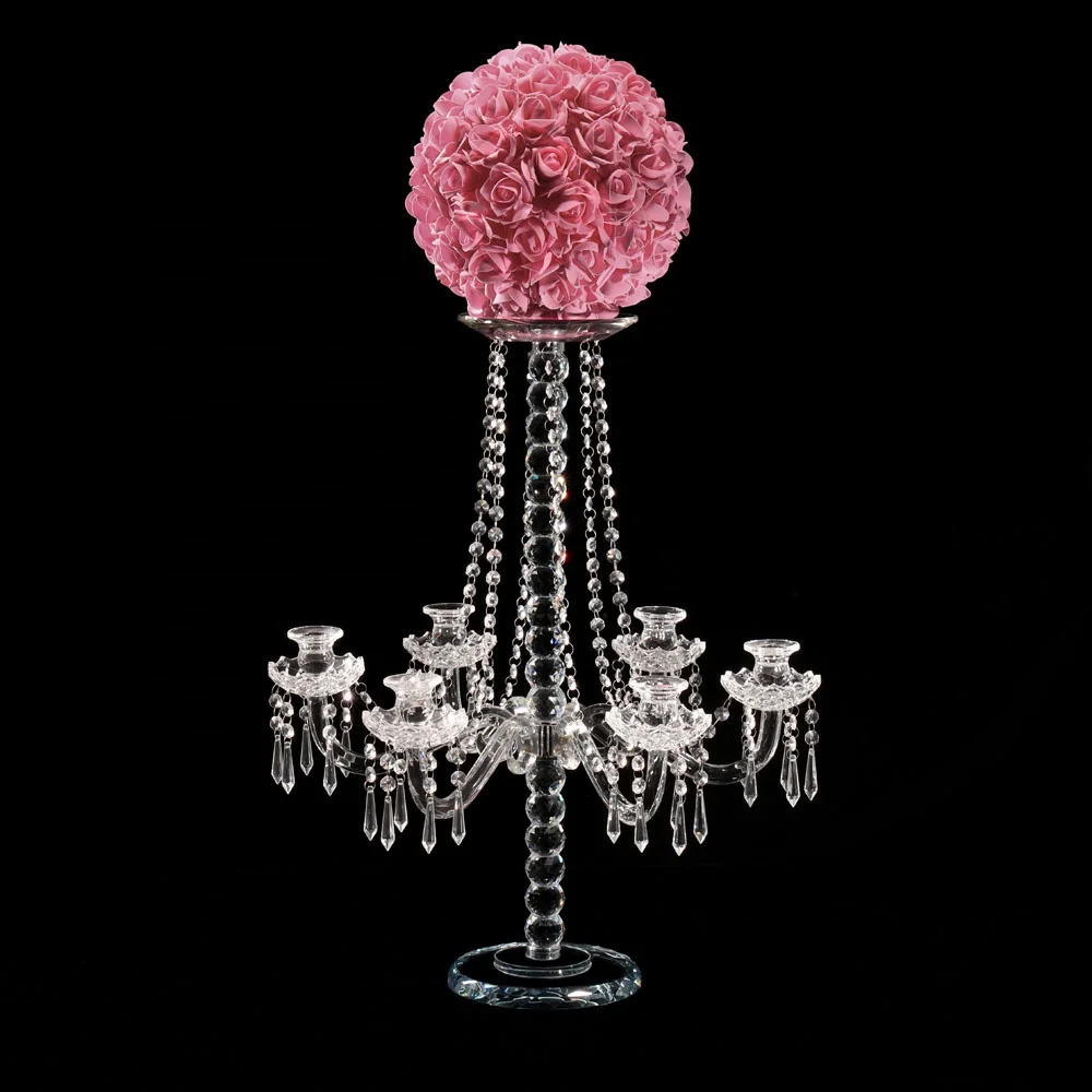MH-Z136 7 arms flower stand crystal candelabra wedding decoration with beads curtains