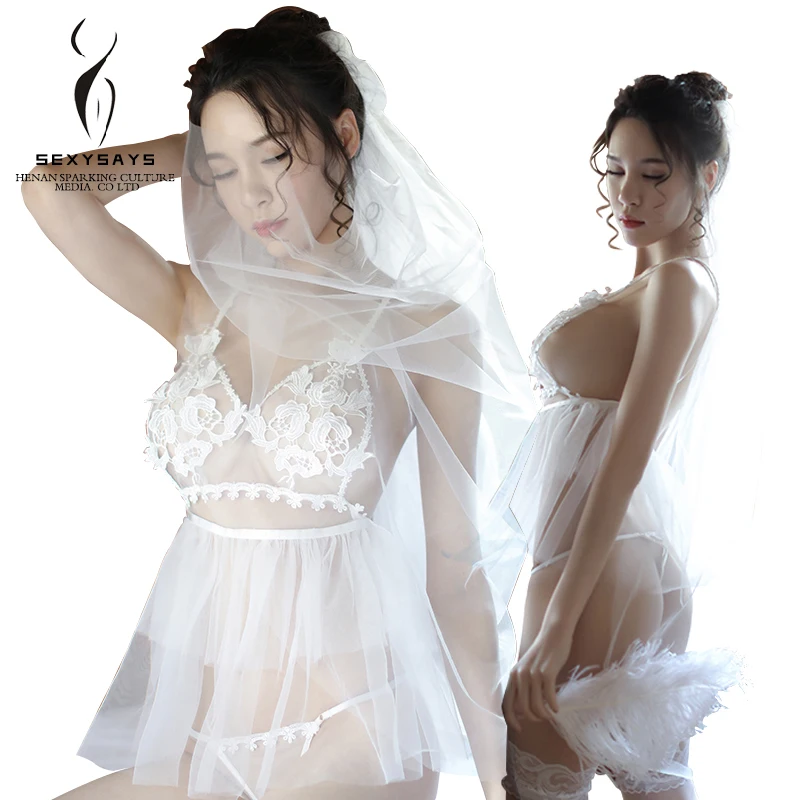 Оптовая продажа, горячее прозрачное женское белое открытое Эротическое нижнее белье, романтичная Сексуальная кружевная Пижама, ажурное порно, откровенное нижнее белье