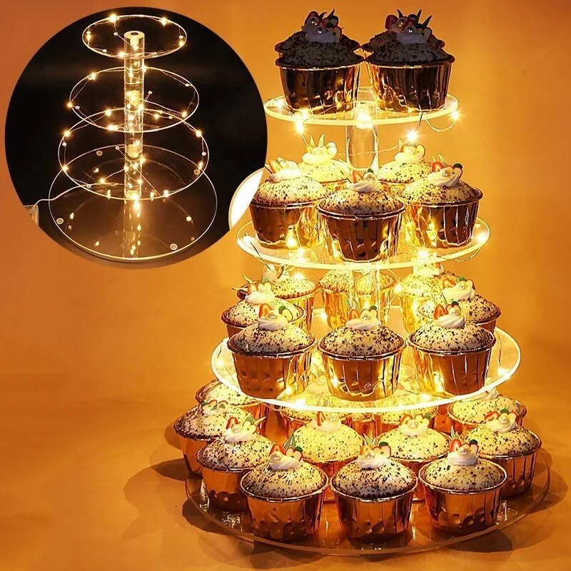 TX LED Cupcake Stand 4 Tier Cake Stand Round Acrylic Display Stand Cupcake Tower for Wedding Birthday Eid Theme Party