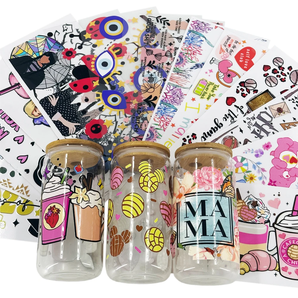 Personalized Plastic Die Cut Vinyl Transfer Label Stickers Printing 16 OZ UV DTF Transfers For Cups Wraps Mom Packaging